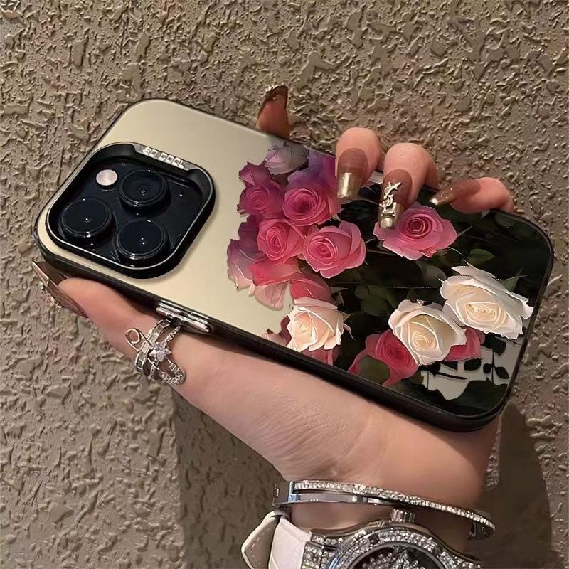 Red and white rose flower case suitable for Apple 15 Pro Max, iPhone 16 Pro, beautiful 14 Pro floral design, new for 17