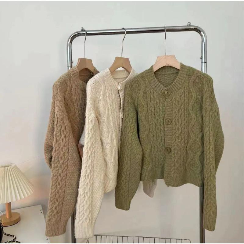 Loose Crew Neck Twist Top Women's Spring Autumn and Winter New Knitted Cardigan Jacket
