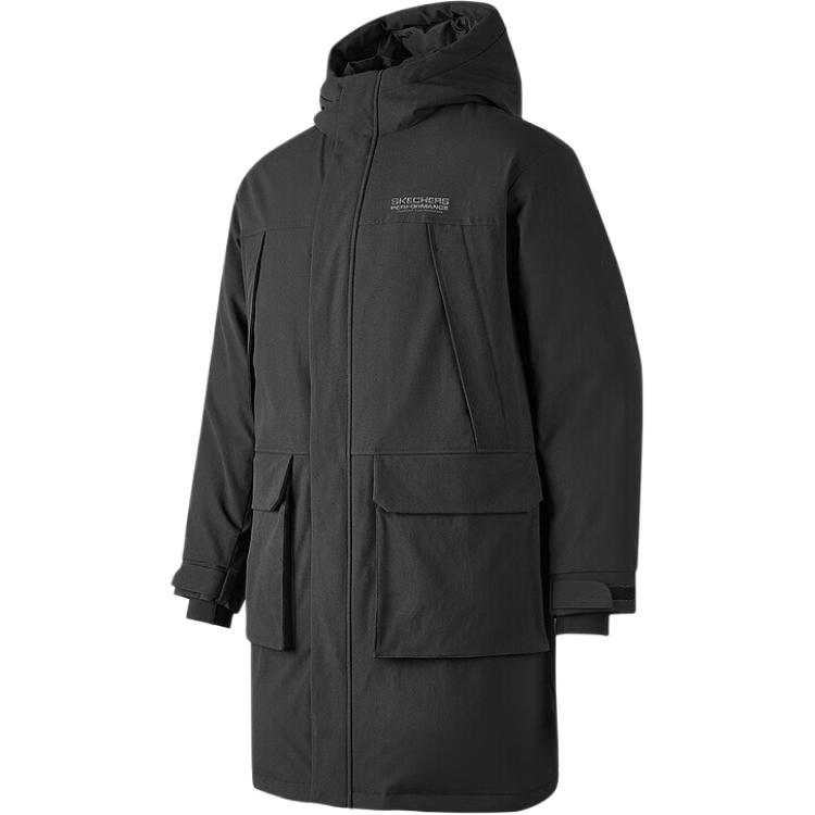 Skechers Fashion Water-Resistant Windproof Hooded Warm Long Down Jacket Men Outerwear Carbon-Black P424M176-0018 M