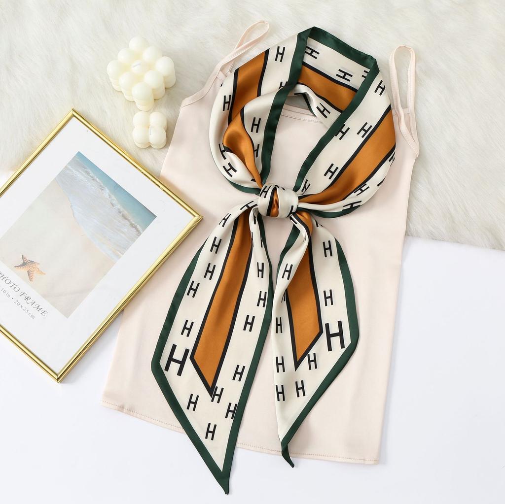 French ins spring and summer thin and narrow long small silk scarf decoration Korean version pointed corner scarf women's double-sided versatile strea