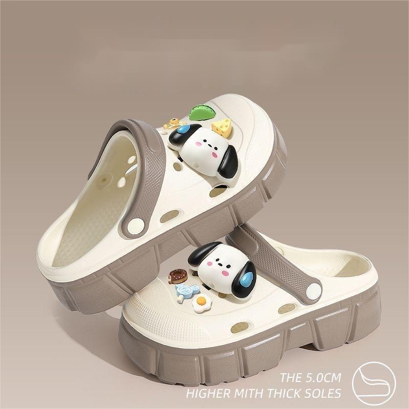 Cute hole shoes women's summer wear cartoon non-slip bag head platform EVA beach going out DIY slippers
