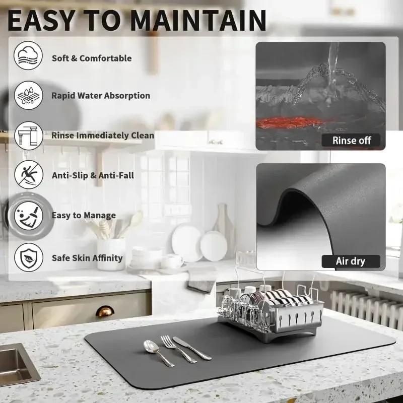VIKAMA Dopamine Kitchen Accessories | Absorbent Kitchen Utensil Drain Mat | Coffee Maker Utensil Drain Mat | Utensil Mat