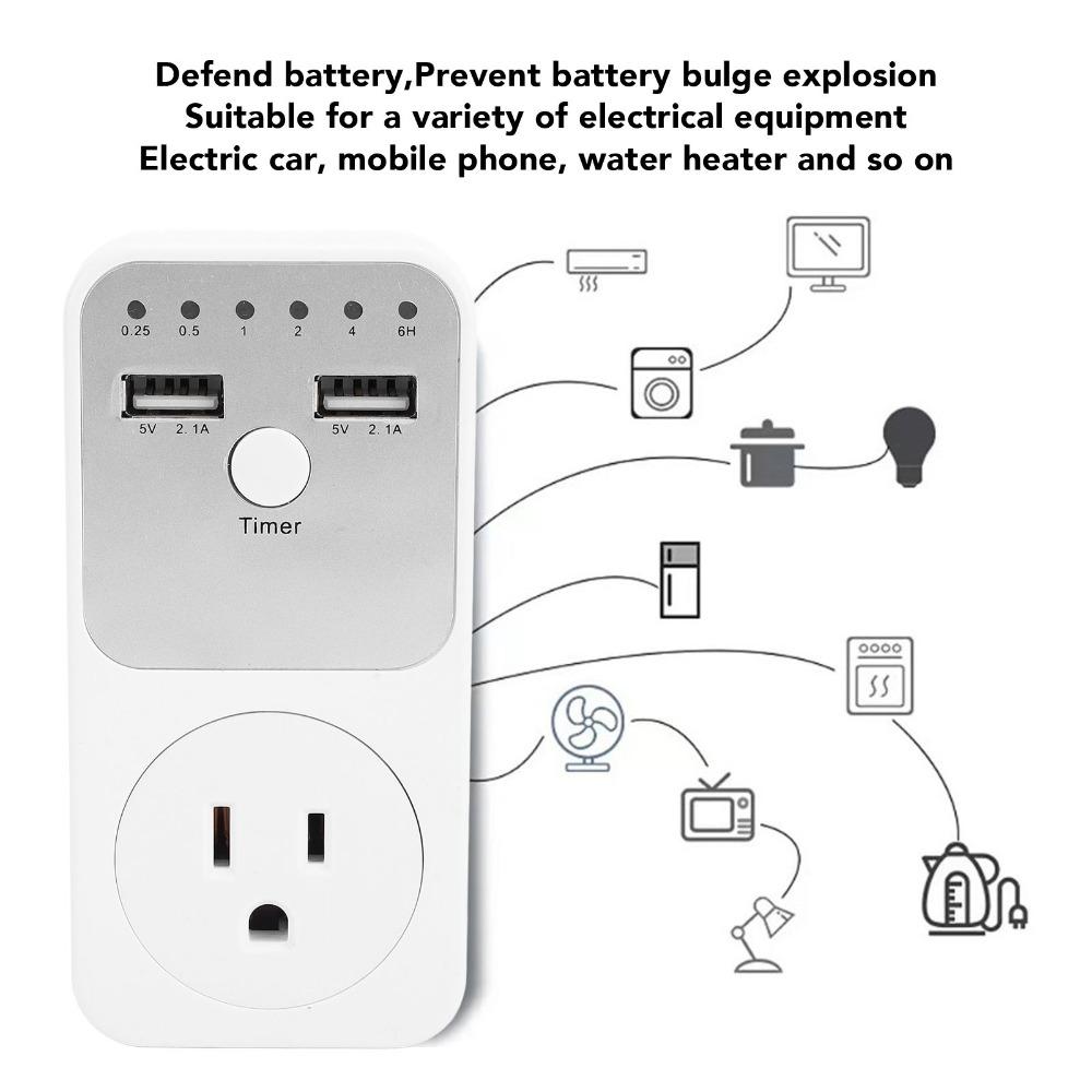 Electronic Dual USB Ports Timer 6H 2 USB Ports Countdown Timer USPlug 1800W Time Controller Switch Home Appliances