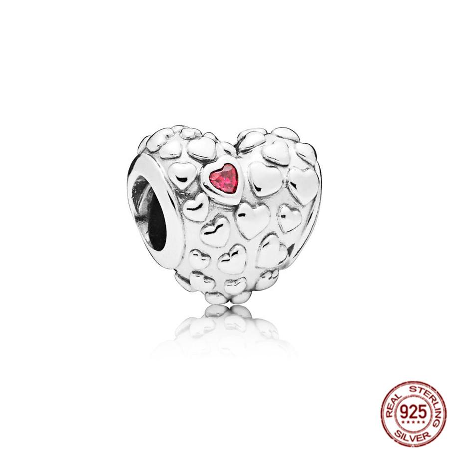 Fine S925 Sterling Silver Love You Mom Double Heart Split Dangle Charm Beads Fit Original  Bracelet DIY Women Jewelry Gift