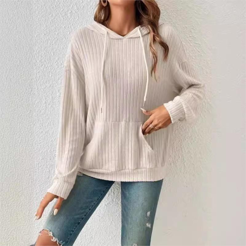 Autumn Winter Knitted Hoodie Strap Pit Bar Pocket Long Sleeve Hoodie Solid Color Loose And Versatile Sweatshirt