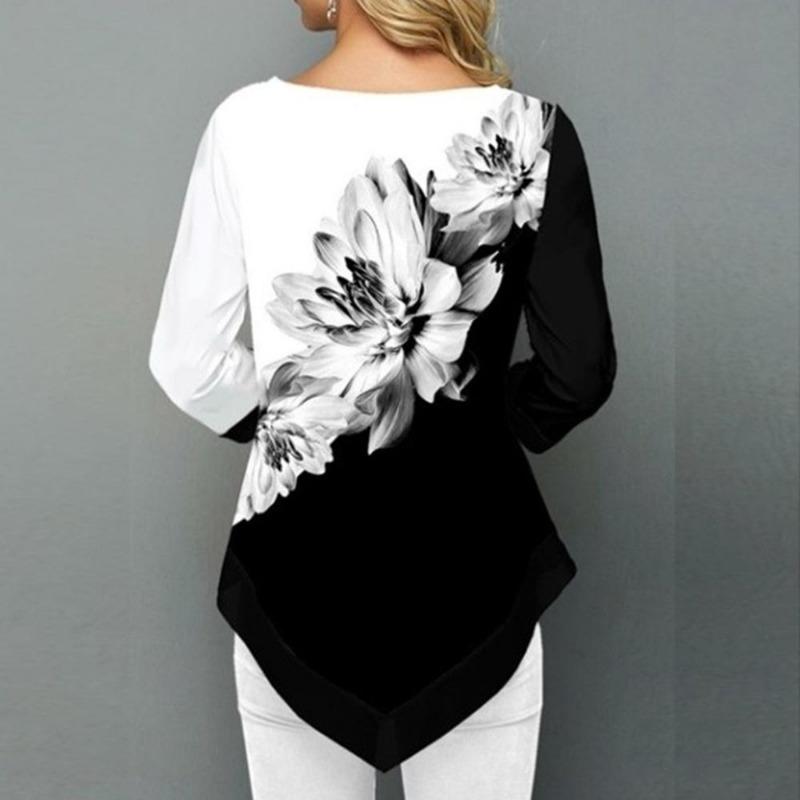 Dames Mode Bedrukt Casual Onregelmatige Zoom Ronde Hals 3/4 Mouwen Plus Size Luipaardprint T-shirt Losse Pullover Herfst Winter Blouse