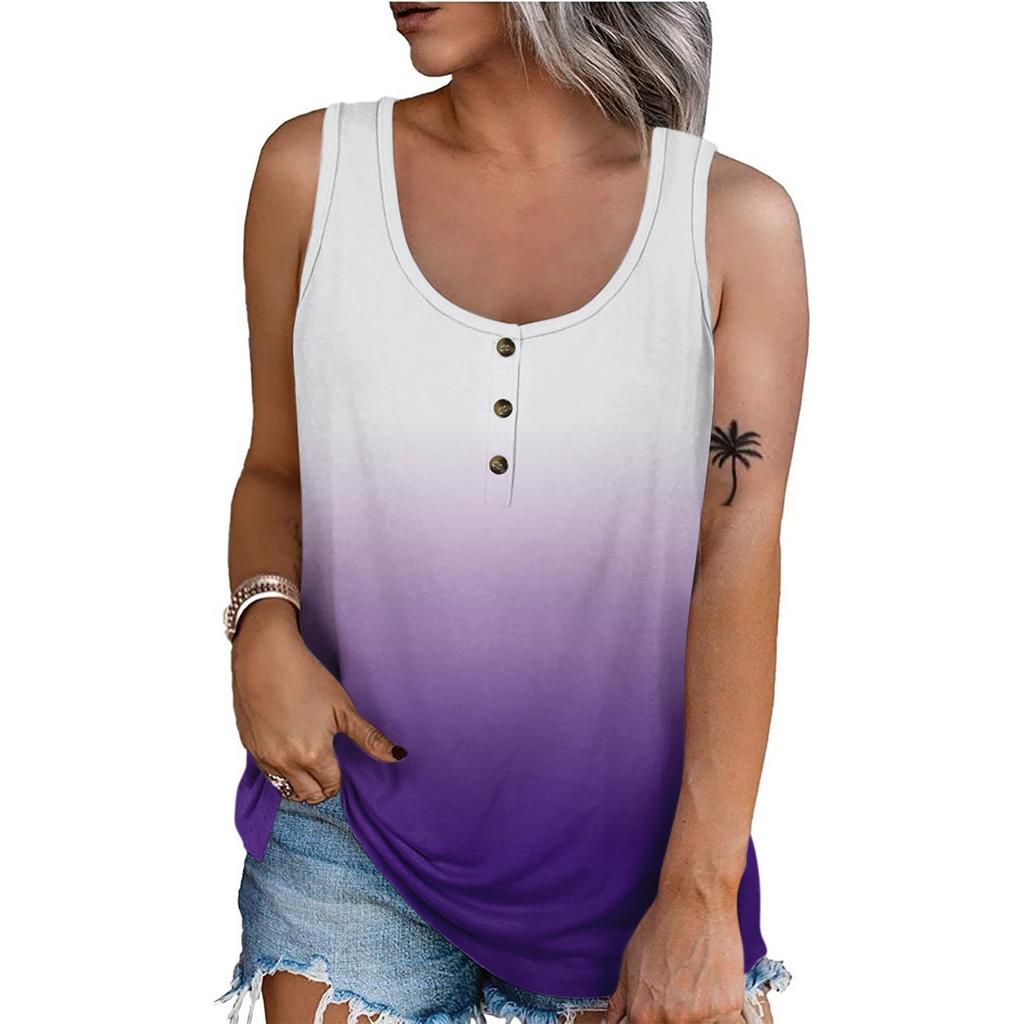 Damen Sommer T-Shirt mit Rundhalsausschnitt und Print, ärmellos, lässig, Bluse