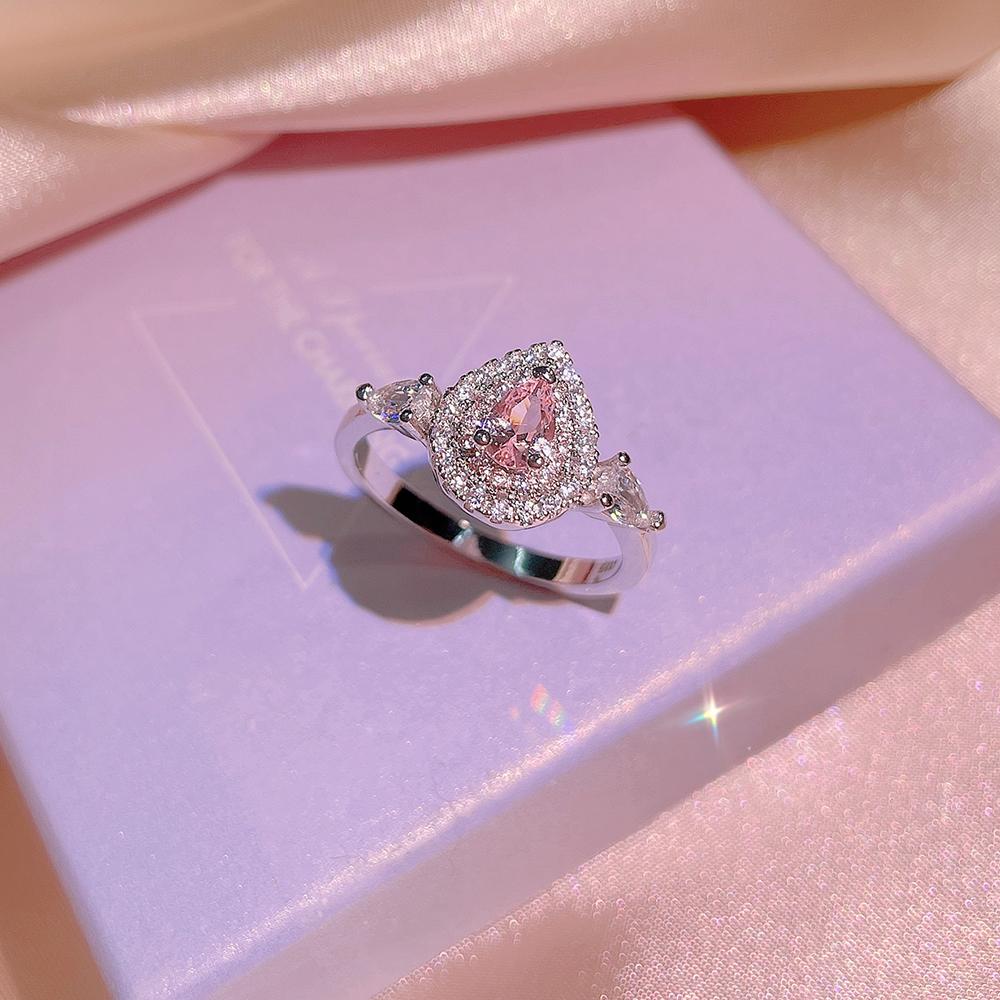 NEW Classic 925  Inlaid Zircon Engagement Ring Pink Crystal Women Shiny Zircon Jewelry Heart-shaped Pink Women's Ring