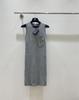 Stylish French-Inspired Sleeveless Vest Dress with Pocket Embroidery 