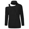 Women's  And Winter Casual Loose Solid Color Stitching Long-sleeved Stand Collar One Side Strapless Knit Sweater Top