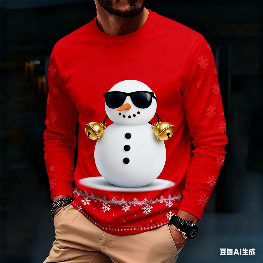 Fashionable Harajuku-style Christmas men's long-sleeve T-shirt, autumn casual round-neck loose top, fun Santa Claus design