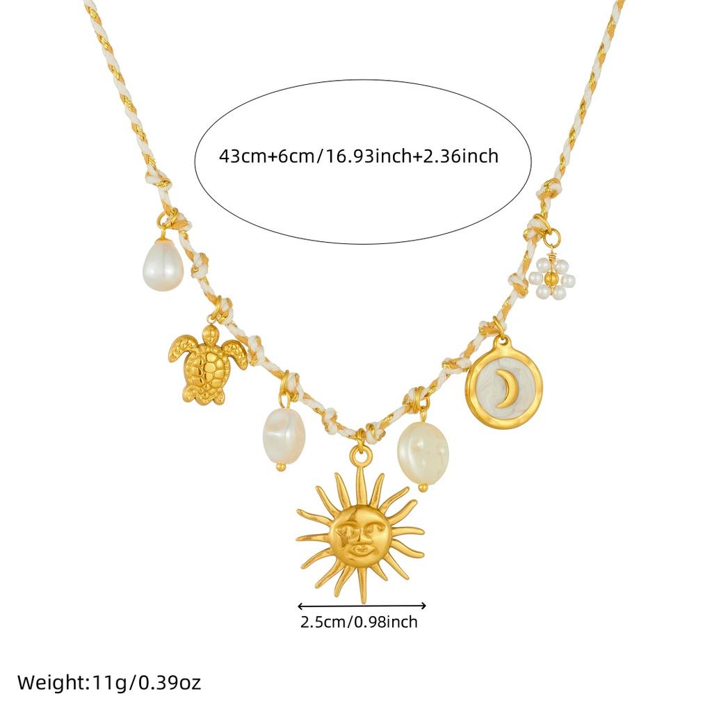 316L Stainless Steel Yellow White Rope Chain Sun Face Moon Tortoise Pendant Necklace 18k Gold Plated Waterproof Jewelry