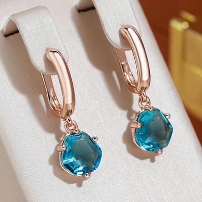 Pendientes colgantes de circonita azul con corte geométrico para mujer, accesorios llamativos, joyería minimalista para fiestas, hipoalergénicos