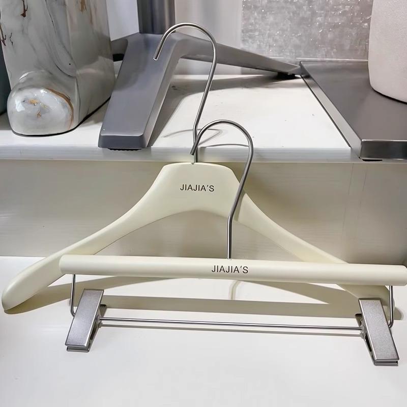 Milk White Solid Wood Hanger Clothing Store Special Clothes Support Wooden Pants Rack Internet Celebrity Thickened Women'S Clothing Hanging