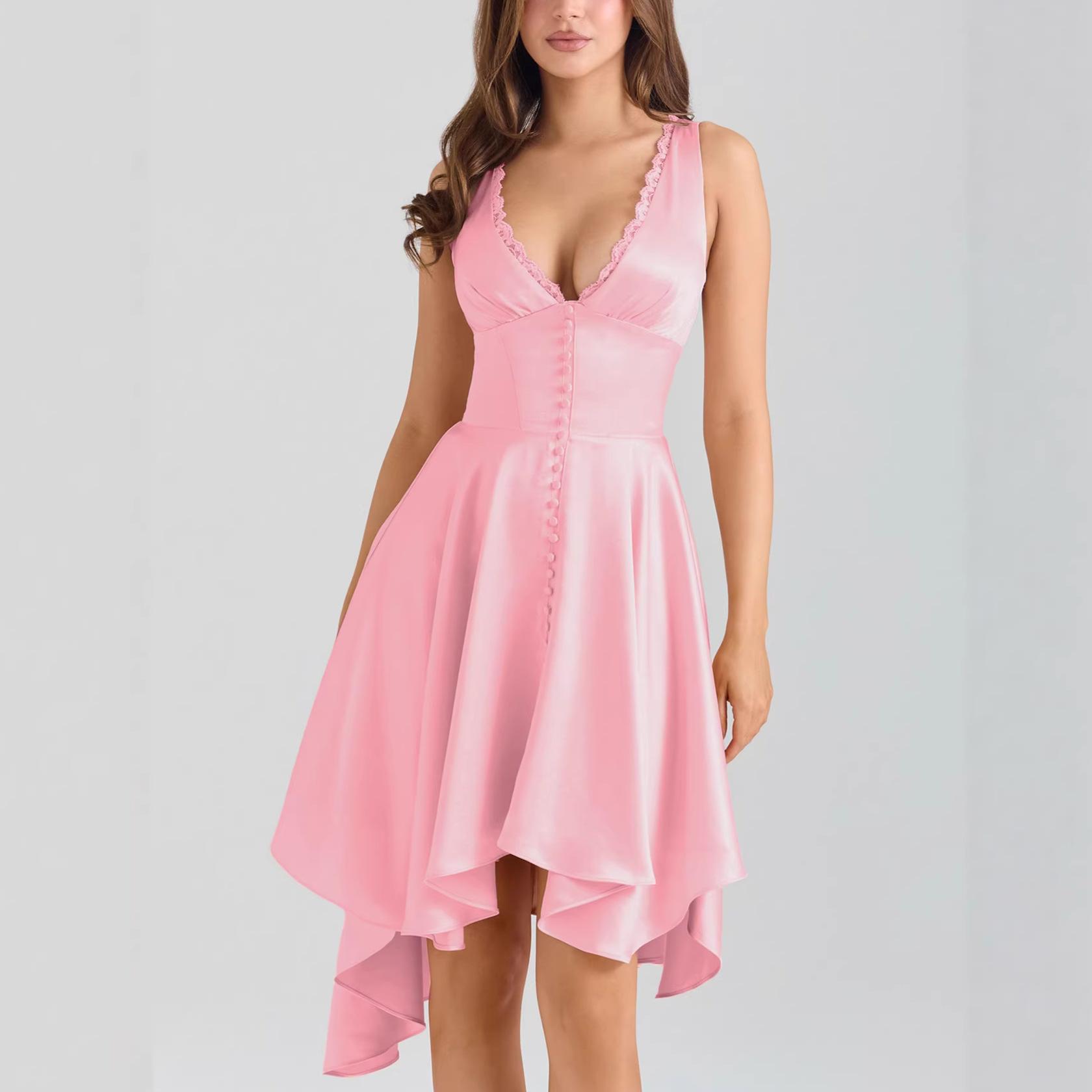 

European and American new women s clothing fashion lace sexy backless V-neck medium and long dress waist slim temperament dress XL