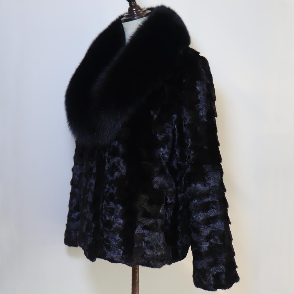 New Real Mink Fur Coat For Women Winter Luxury Real Mink Fur Coat Wite Fox Fur Collar Fashion Warm Lady Real Fur Jacket