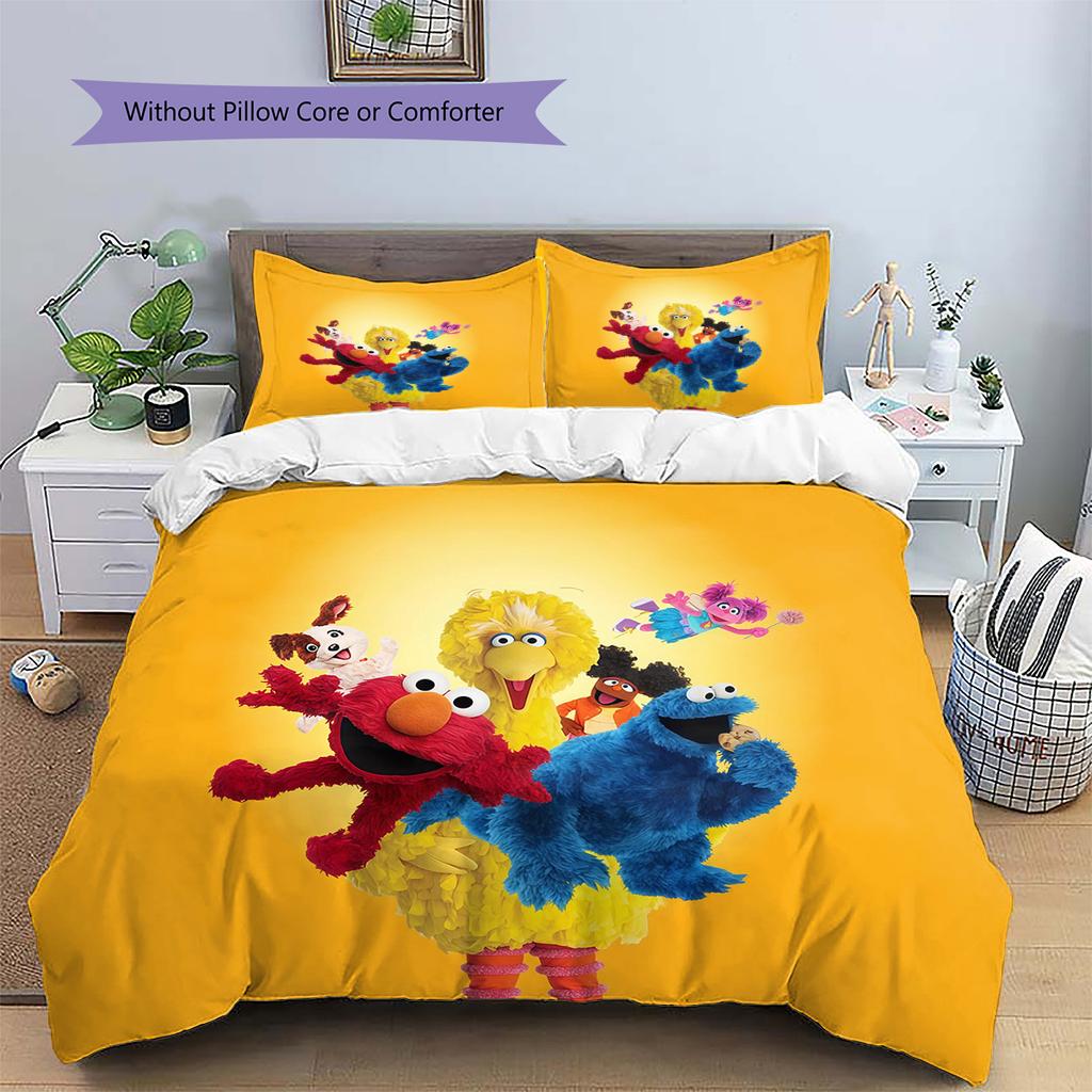 Sesame Street2 Pattern Bedding Quilt Set Home Decoration Gift (1 * duvet cover + 2 * pillowcase without core)