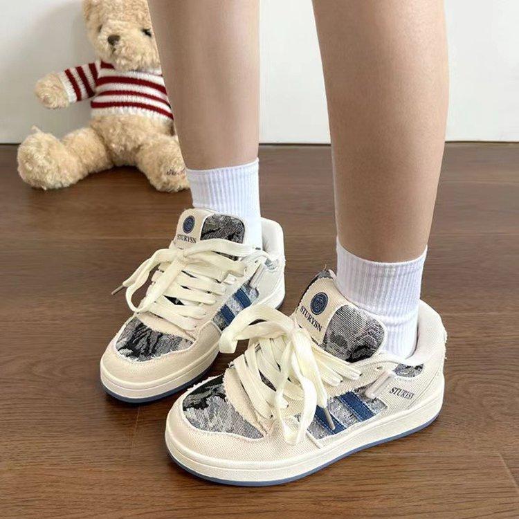 Autumn and winter new retro denim blue high-value versatile student board shoes color matching platform bread shoes women