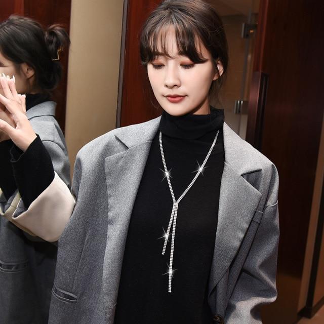 

Новое длинное ожерелье со сверкающими стразами, ожерелья с кисточками, подвески, женские украшения оптом