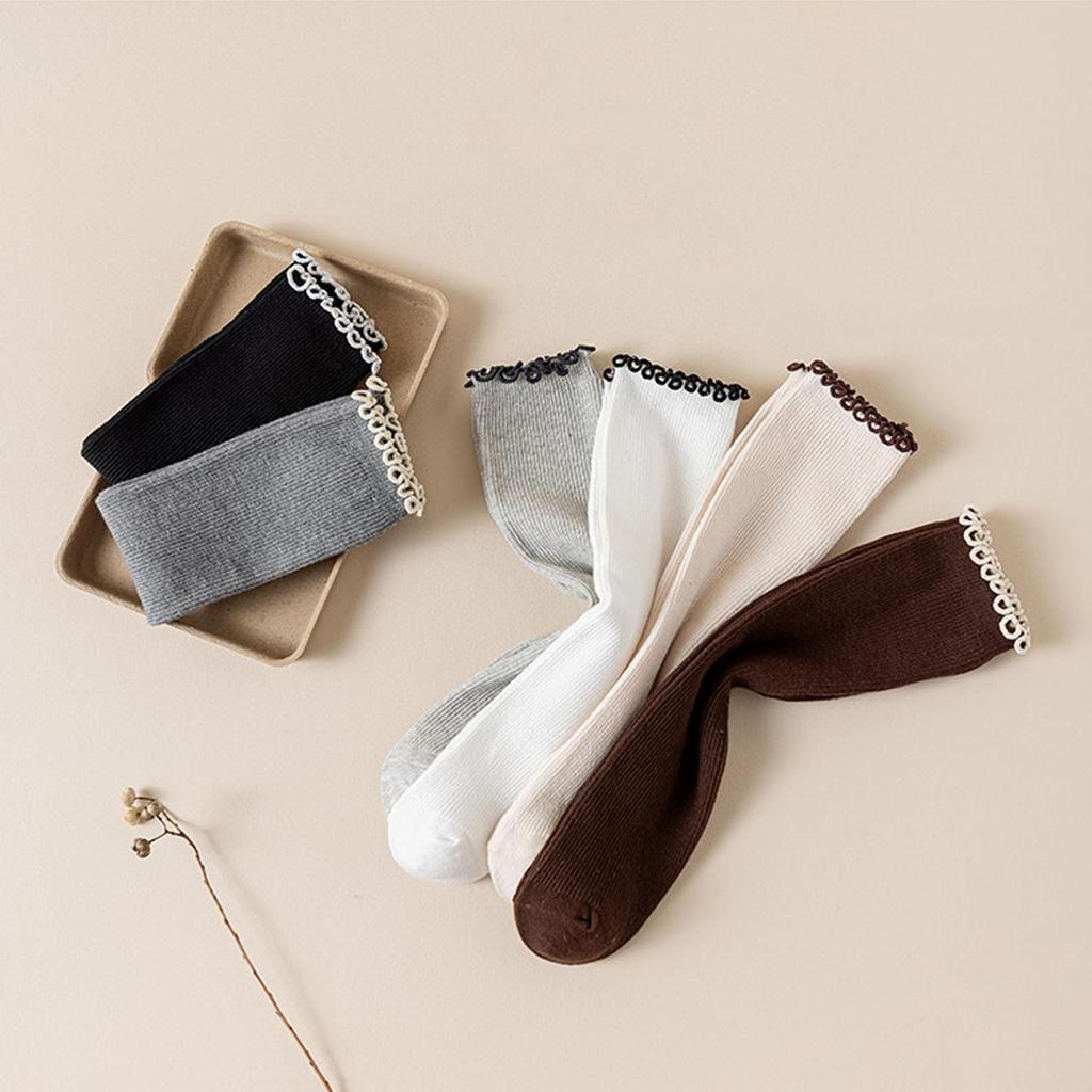 4-8J Süße Rüschen Mädchen Lange Socken Einfarbige Gestrickte Kniestrümpfe Frühling Herbst Kinder Baumwollsocken