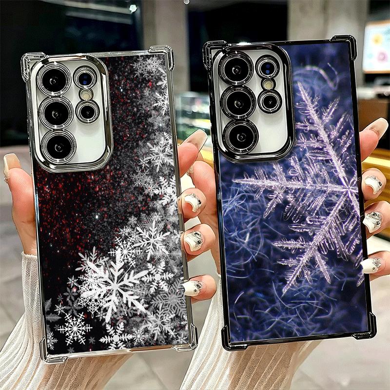 Snow Snowflake Winter Cold Plating Phone Case For Samsung Galaxy S24 S25 FE S26 Edge S23 Ultra S22 S21 Plus S20 Anti-Fall Airaba