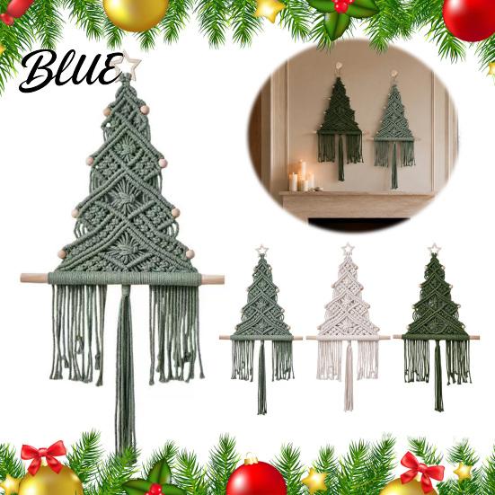 Star Pattern Wall Tapestry Hand‑Woven Christmas Tree Hanging Boho with Wooden Beads & Handwoven Cotton Star Xmas Art Decor for Home Farmhouse