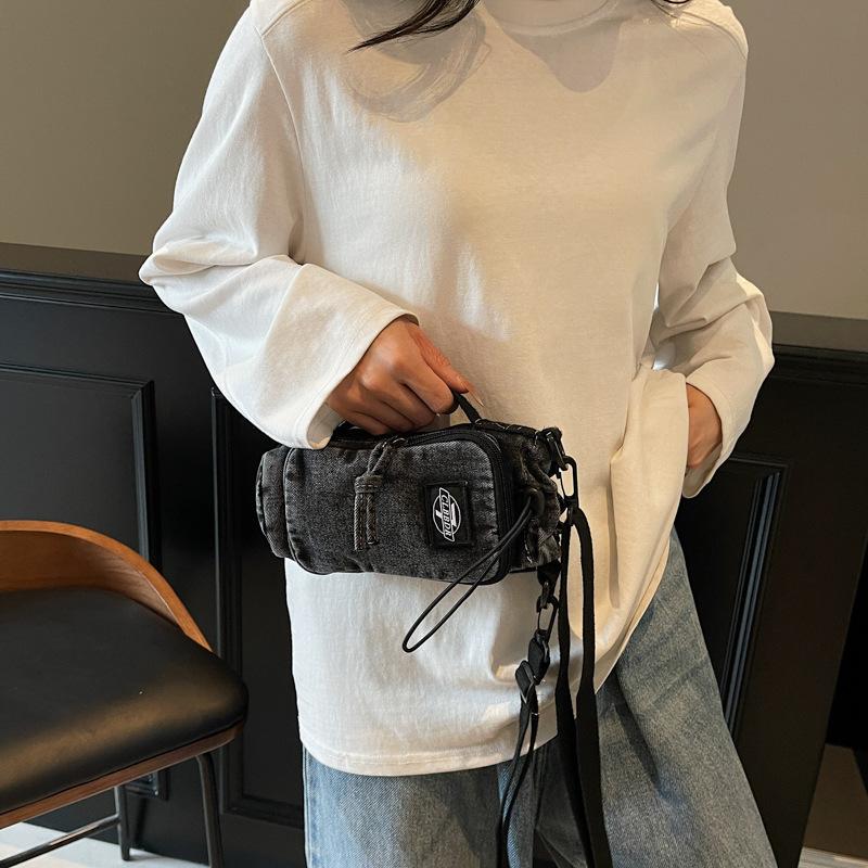 Multifunctional Personality Niche Design Creative Denim Mobile Phone Bag Shoulder Messenger Bag Foreign Style Versatile Water Cup Bag Women