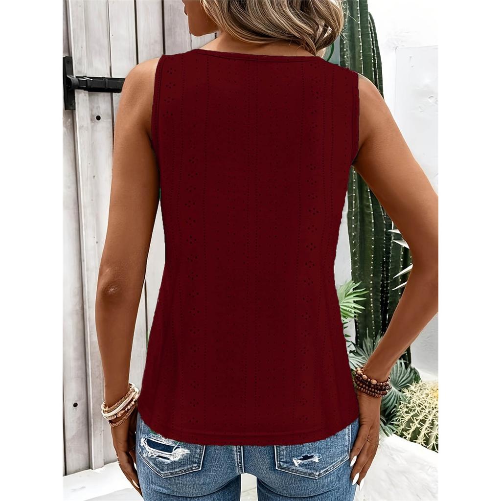 Women's solid color v-neck casual hollow vest