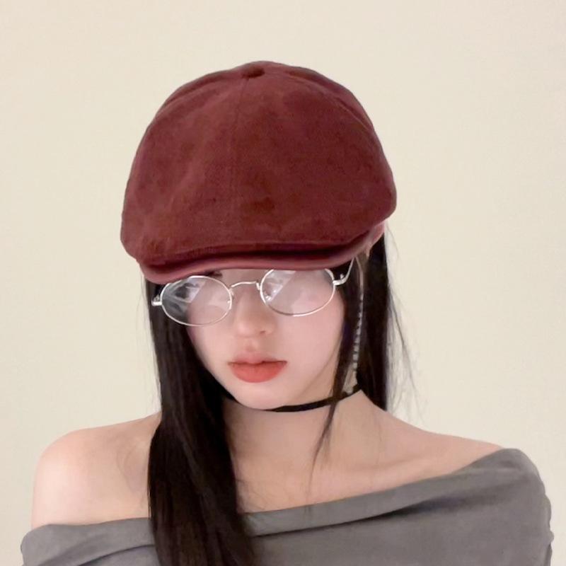 Retro Corduroy Painter Hat Spring and Autumn Versatile Fashion Show Small Face Forward Hat Advanced Sense Beret
