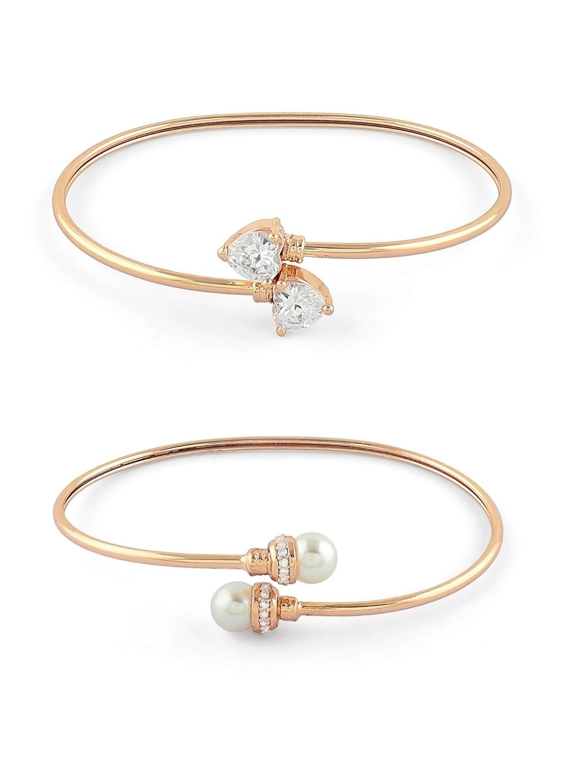 

Набор из 2 браслетов-када в современном стиле из латуни цвета розового золота с кубическим цирконием и жемчугом для женщин Onesize