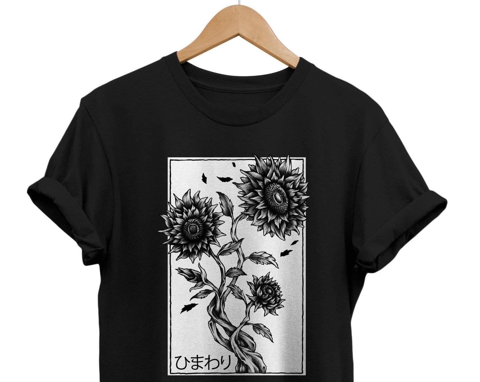 Sunflower Tattoo Art T-shirt: Japanese Streetwear Graphic Tee 3XL