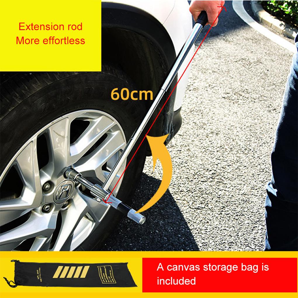 Extended Lugs Wrench 4 Way Heavy Duty Tire Iron Lugs Wrench With Storage Bag Extended Universal Wrench Set