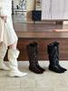 Autumn and winter square head low heel but knee high knight boots lychee pattern big tube circumference boots