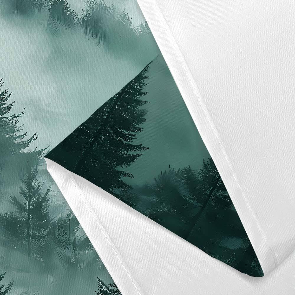 Misty Green Forest Shower Curtain – Foggy Pine Trees & Mountain View, Rustic Nature Bathroom Decor 12Pcs Hooks
