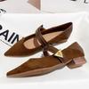 Women's Low Heel Shoes Autumn New Pointed Head Shallow Mouth Suede Soft Sole Anti-slip Wear-resistant Low Top Shoes