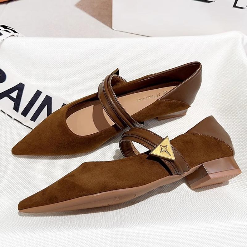 

Женские туфли на низком каблуке, осенние новинки, с острым носком, с мелким вырезом, из замши, на мягкой подошве, противоскользящие, износостойкие, туфли с низким верхом 39 темно-коричневого