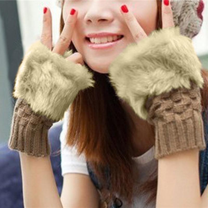 Women Fingerless Gloves Cute Plush Warm Soft Comfort Short Winter Windbreak Cold-proof Costume Party Gift Ladies Gloves