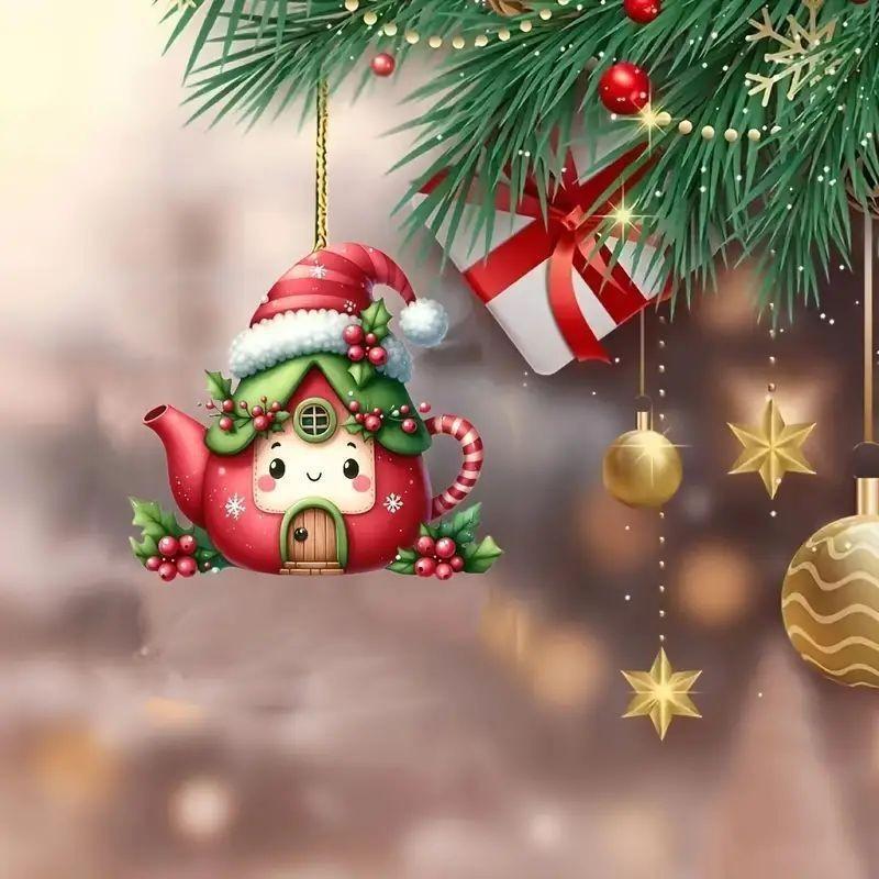 Cute Kettle Cartoon Pattern Acrylic Pendant For Christmas And Decoration Car