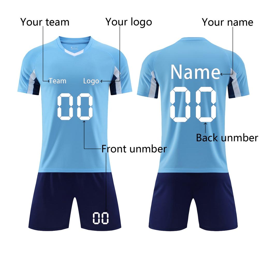 Men Soccer Jersey Set Short Sleeve V Neck Shirt and Shorts Athletic Team Uniform Breathable Quick Dry Sportswear for Training Match
