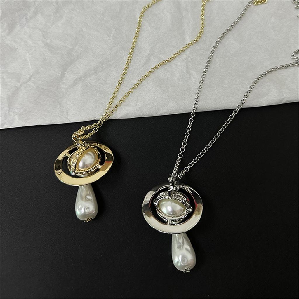 Tooxika Exaggerated Three-dimensional Saturn Baroque Water Drop Pearl Pendant Necklace Light Luxury Temperament Jumper Chain For Women