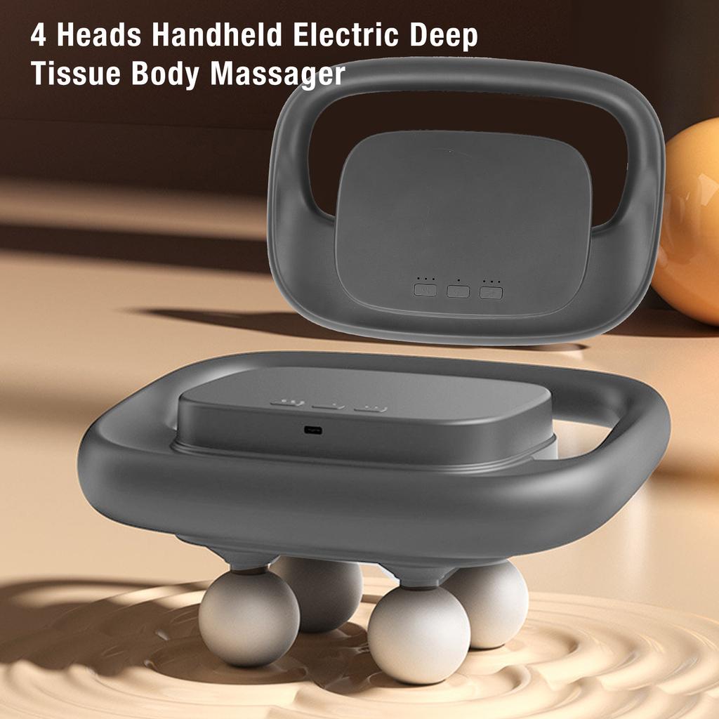 Handheld Massager Deep Tissue 4 Heads Electric Body Massager Tool for Muscles Back Neck Shoulder Leg with 3 Levels 3 Modes