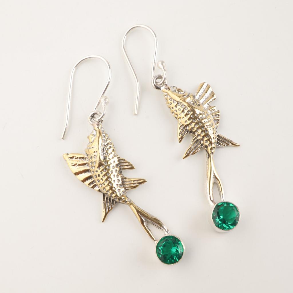 Chrome Diopside Gemstone 925 Sterling Silver Handmade Drop/Dangle Earrings 2.17" EE-148-4