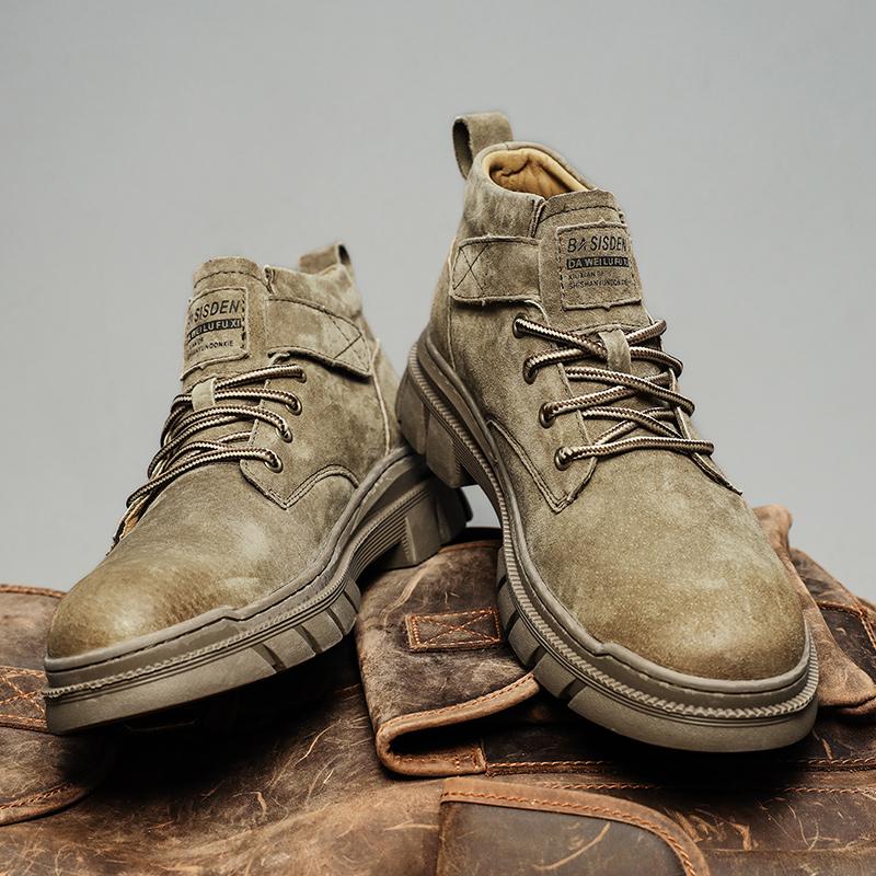 Fashion Genuine Leather Mens Biker Boots Man Non-Slip Retro Men's High Top Shoes British Style Botas Warm Plush Fur Winter Ankle Boots