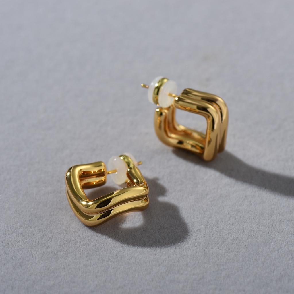 Niche Unique Copper Plated 18K Real Gold Ripple S925 Silver Needle Earrings Irregular Premium Light Luxury Earrings Women