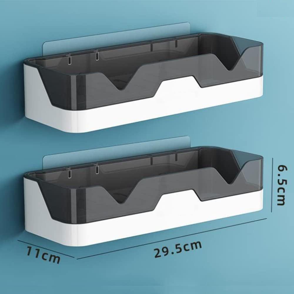 Self Adhesive Storage Rack, Wall Mounted Plastic Shelf Organizer for Bathroom Accessories and Hardware