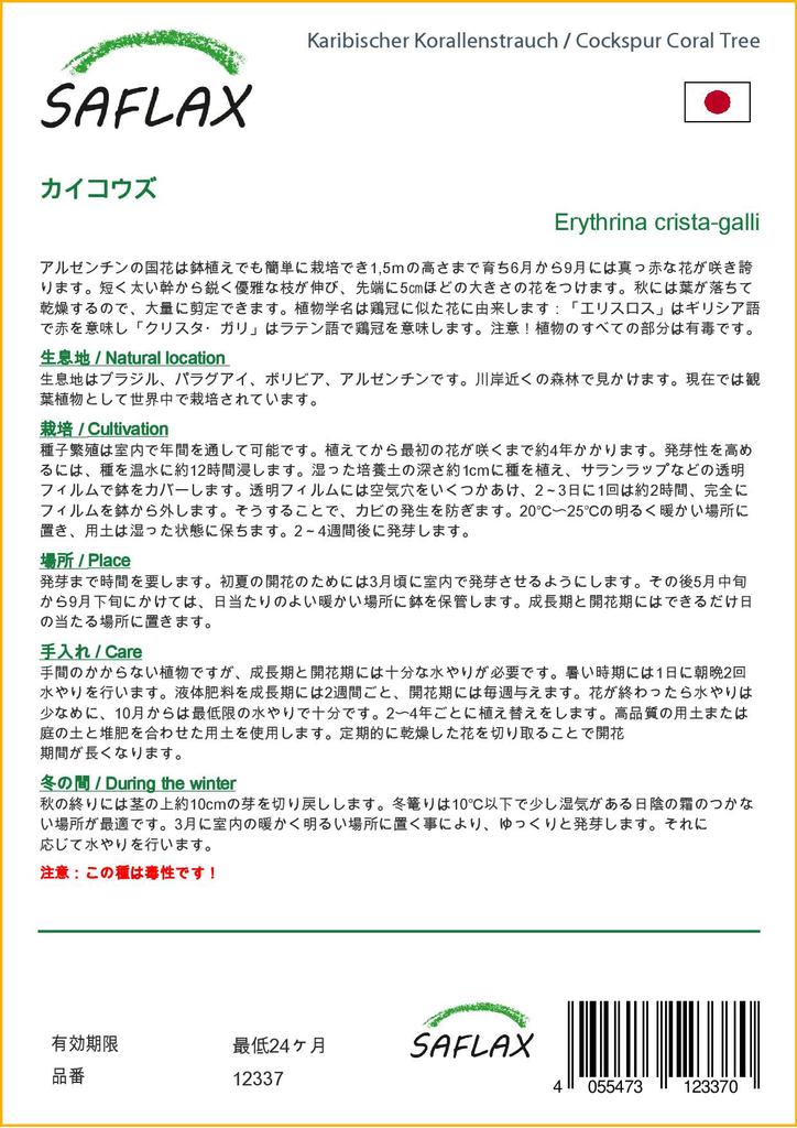 SAFLAX Cockspur Coral Tree - 6 Seeds - Erythrina Crista Galli