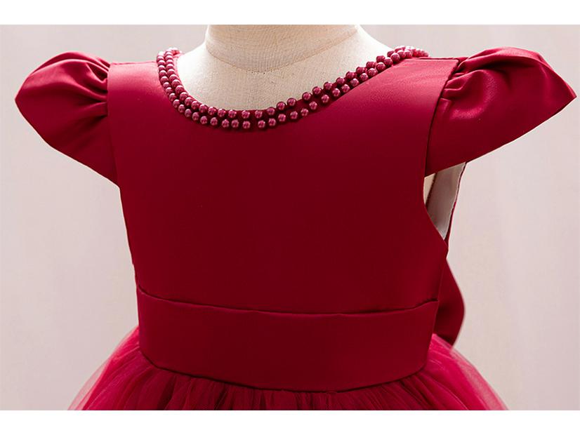 Girls' Princess Dress with Bow, Flutter Sleeves, Tail, and Puffy Skirt - Flower Girl Wedding Outfit