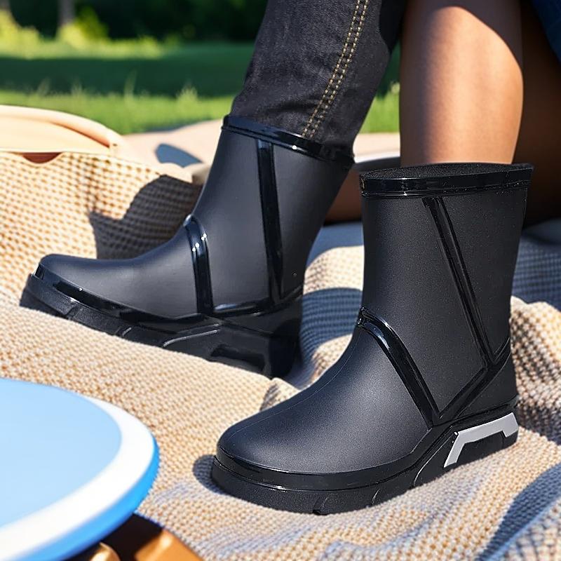 

Medium tube rain shoes men s and women s fashion Korean version non-slip waterproof shoes bundle mouth outdoor kitchen rain boot 42 чёрный