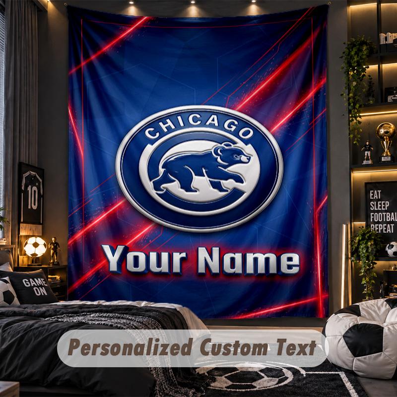 TapestryChicago Cubs Custom Name Text Personalized Wall Hanging Tapestry Home Wall Decor