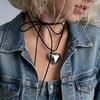 Women Vintage Velvet Wrap Necklace Long Adjustable Neck Chain Love Pendant Romantic Jewelry Gift for Dating Wedding Banquet